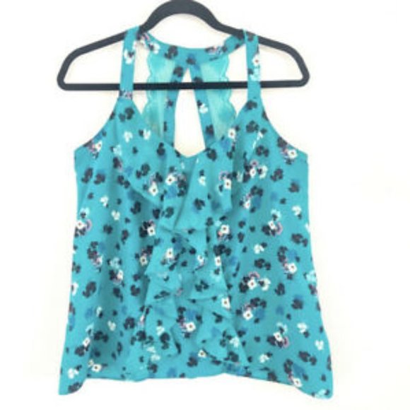 GUC - LC Lauren Conrad Green Floral Sleeveless Top - Picture 1 of 3